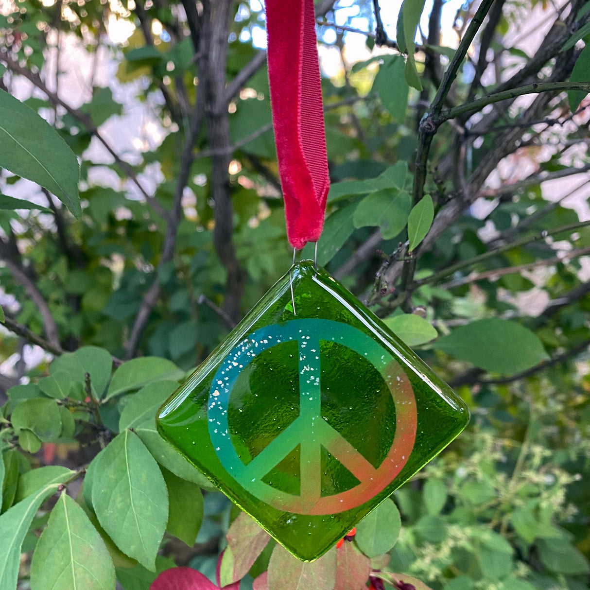 Rainbow Peace 2.25" Fused Glass Ornament