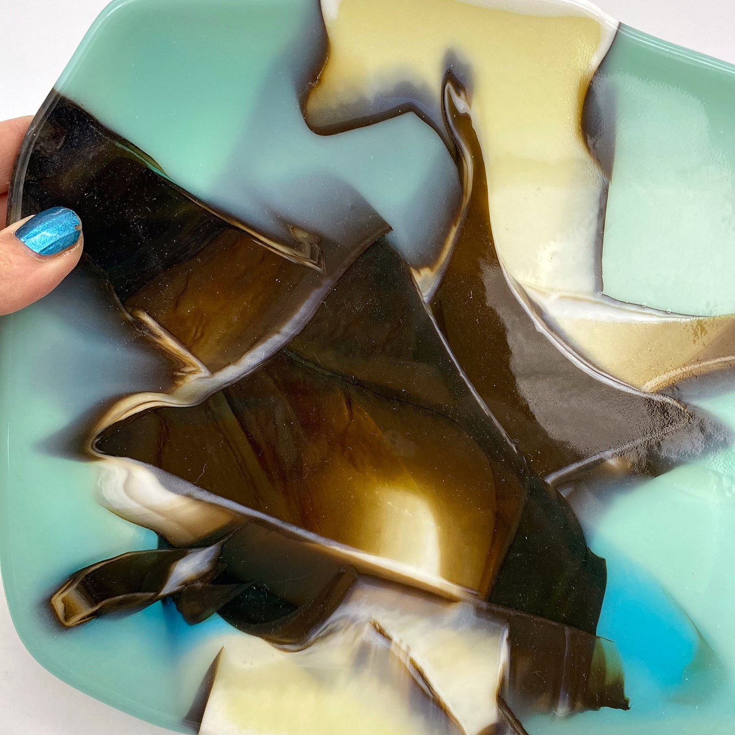 Serving Plate - One of a Kind, Aqua-Ivory-Brown