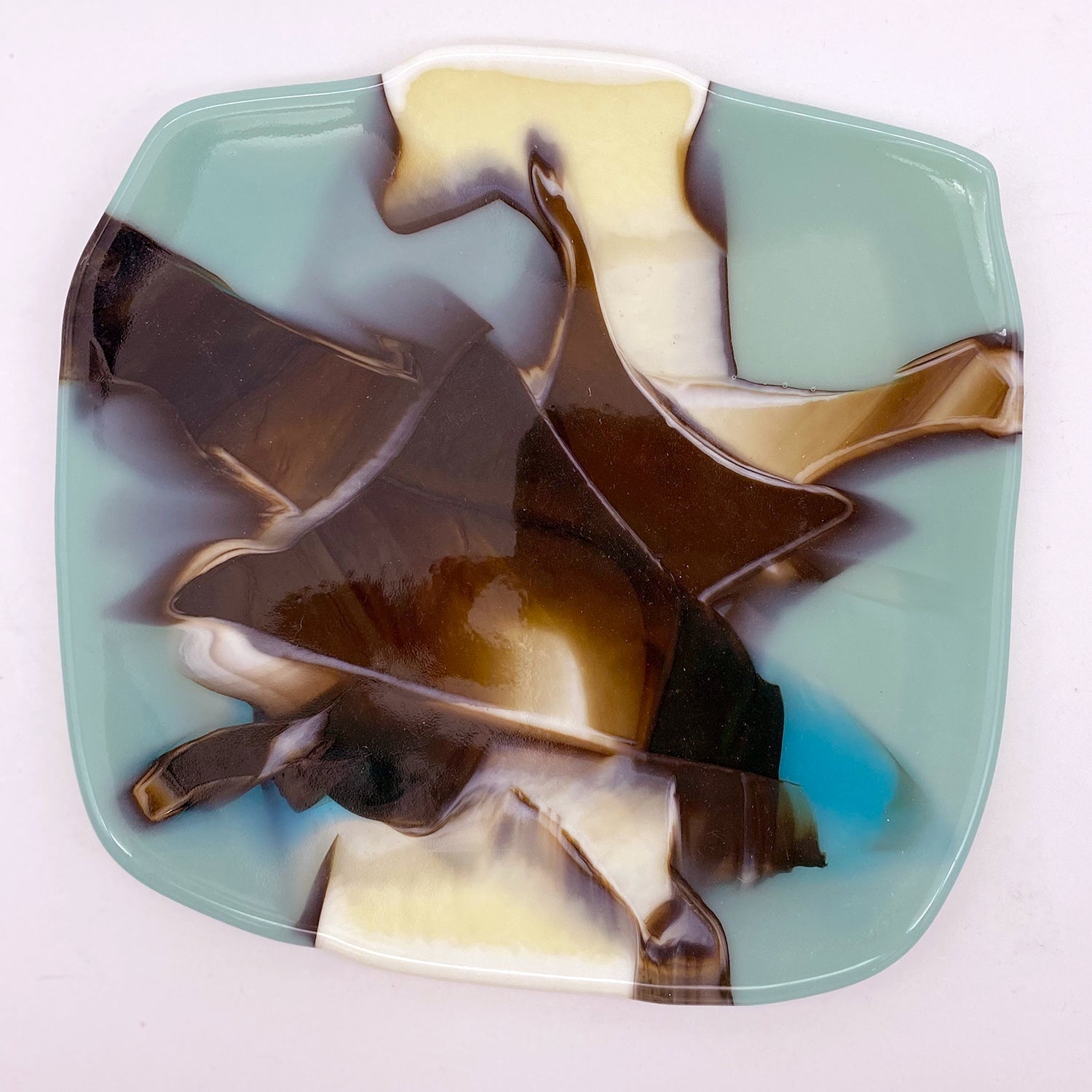 Serving Plate - One of a Kind, Aqua-Ivory-Brown