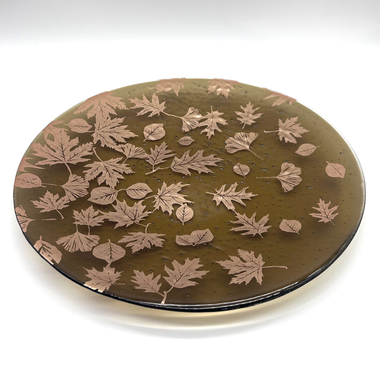Falling Leaves Fused Glass Large Round Serving Platter