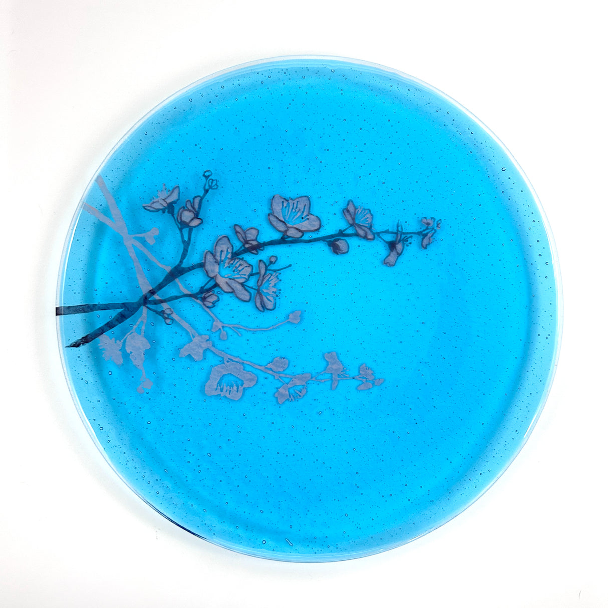 Cherry Blossom Fused Glass Large Round Serving Platter * Made to order