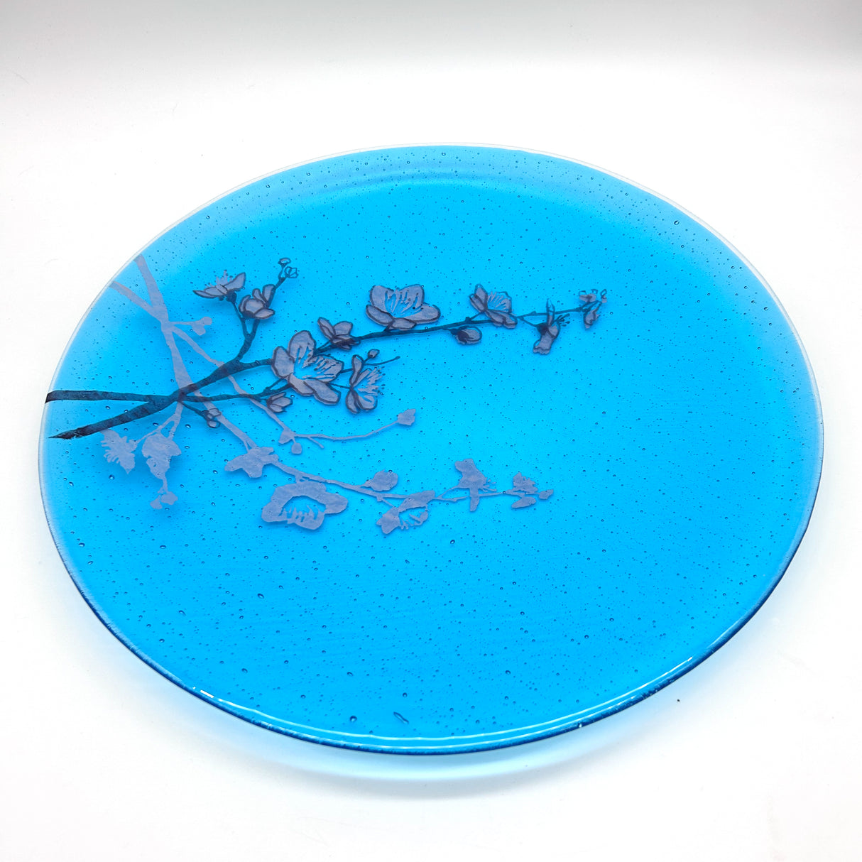 Cherry Blossom Fused Glass Large Round Serving Platter * Made to order