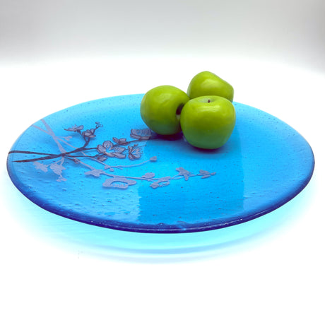 Cherry Blossom Fused Glass Large Round Serving Platter * Made to order