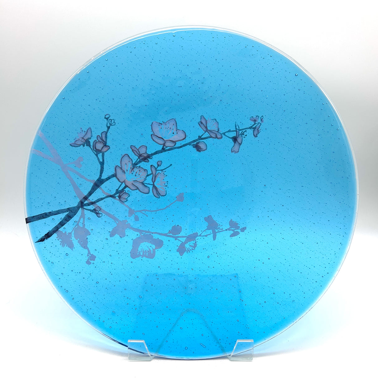 Cherry Blossom Fused Glass Large Round Serving Platter * Made to order