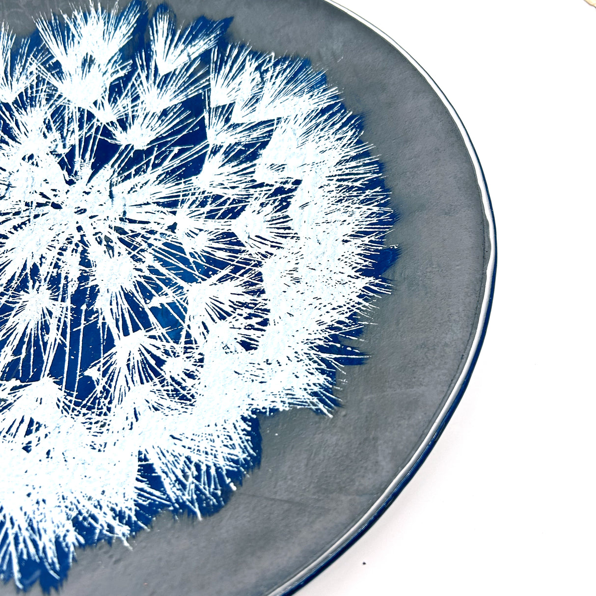 Dandelion Fused Glass Large Round Serving Platter * Made to order