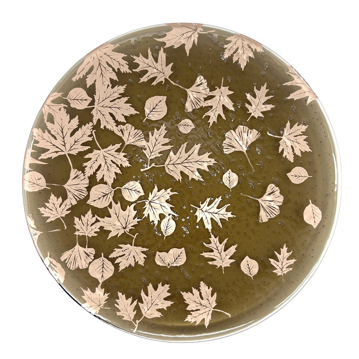 Falling Leaves Fused Glass Large Round Serving Platter