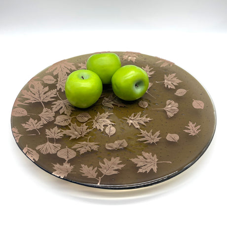 Falling Leaves Fused Glass Large Round Serving Platter