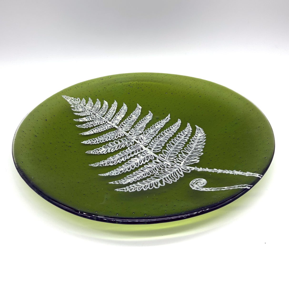 Fern Leaf Fused Glass Large Round Serving Platter * Made to order