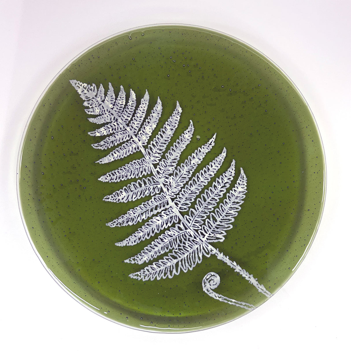 Fern Leaf Fused Glass Large Round Serving Platter * Made to order