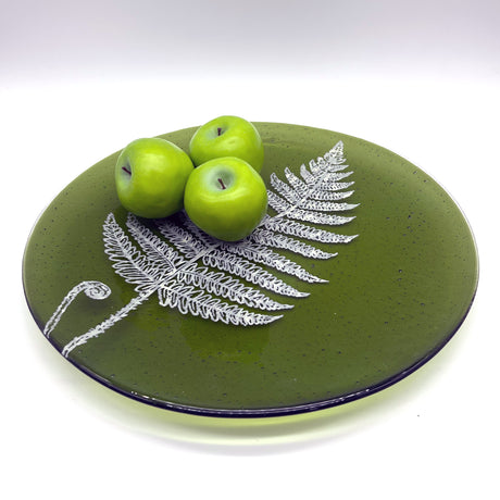 Fern Leaf Fused Glass Large Round Serving Platter * Made to order