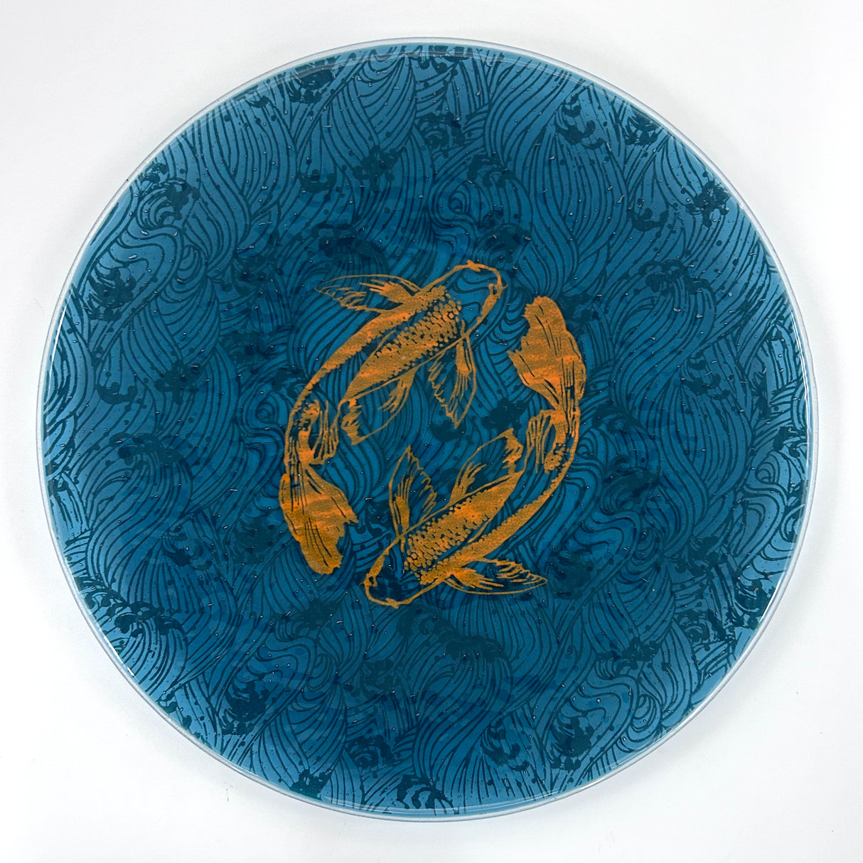 Koi Fused Glass Large Round Serving Platter * Made to order