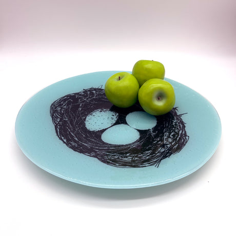 Bird's Nest Fused Glass Large Round Serving Platter * Made to order