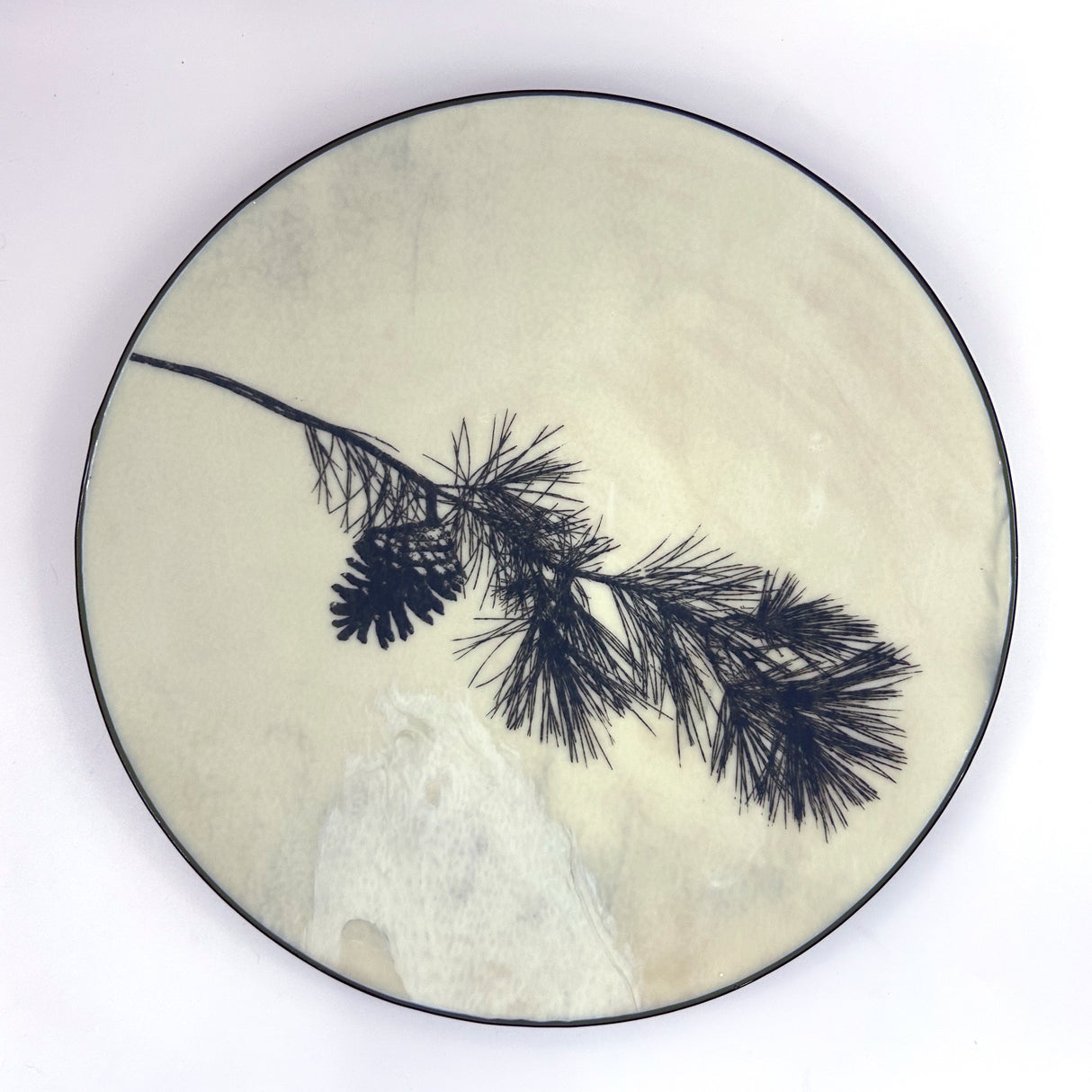 Pine Bough Fused Glass Large Round Serving Platter * Made to order