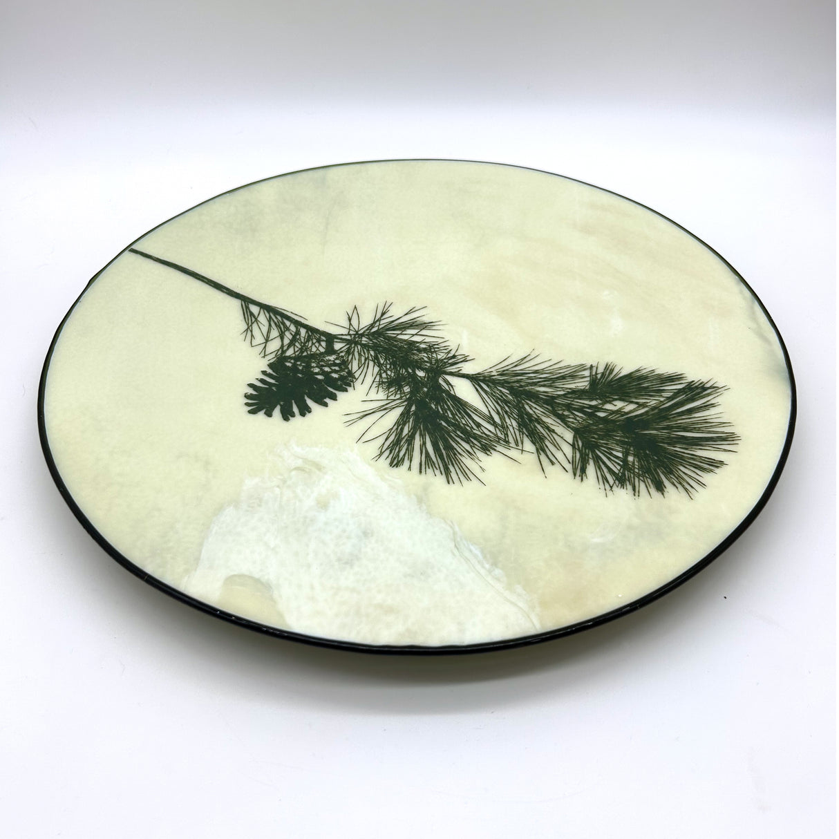 Pine Bough Fused Glass Large Round Serving Platter * Made to order