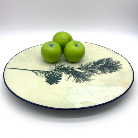 Pine Bough Fused Glass Large Round Serving Platter * Made to order