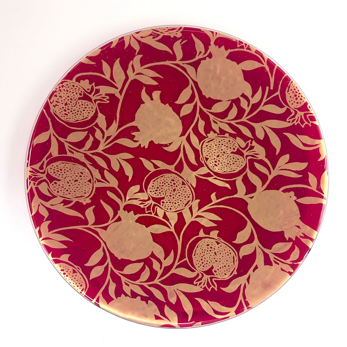 Pomegranate Fused Glass Large Round Serving Platter * Made to order