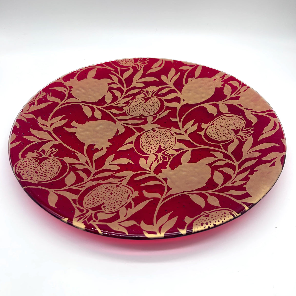 Pomegranate Fused Glass Large Round Serving Platter * Made to order