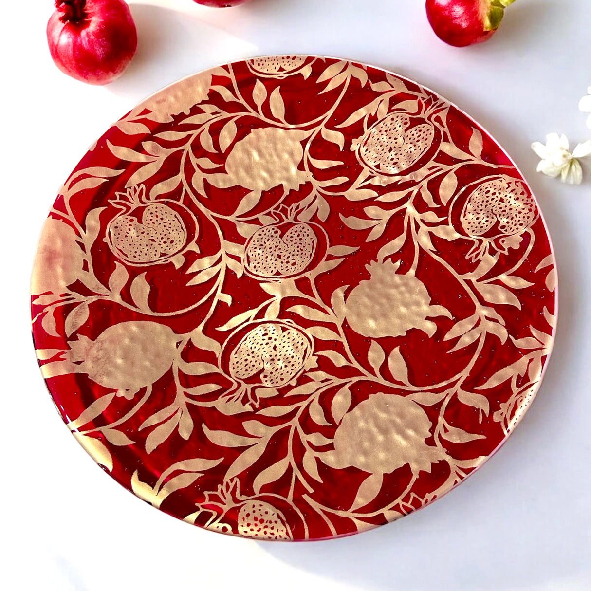 Pomegranate Fused Glass Large Round Serving Platter * Made to order