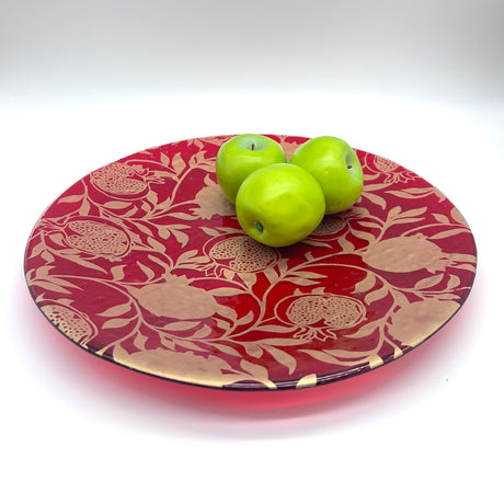 Pomegranate Fused Glass Large Round Serving Platter * Made to order