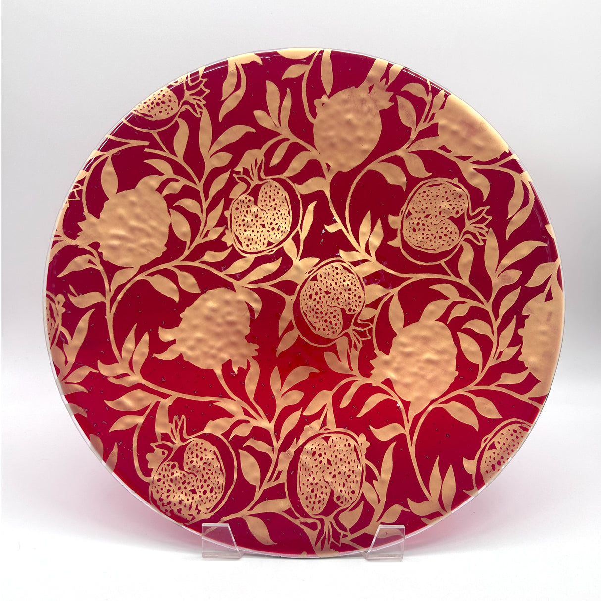 Pomegranate Fused Glass Large Round Serving Platter * Made to order