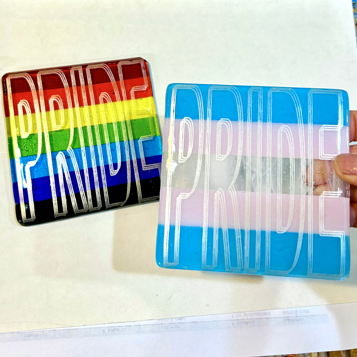 PRIDE Fused Glass Coaster - Rainbow or Transgender Pride Flag