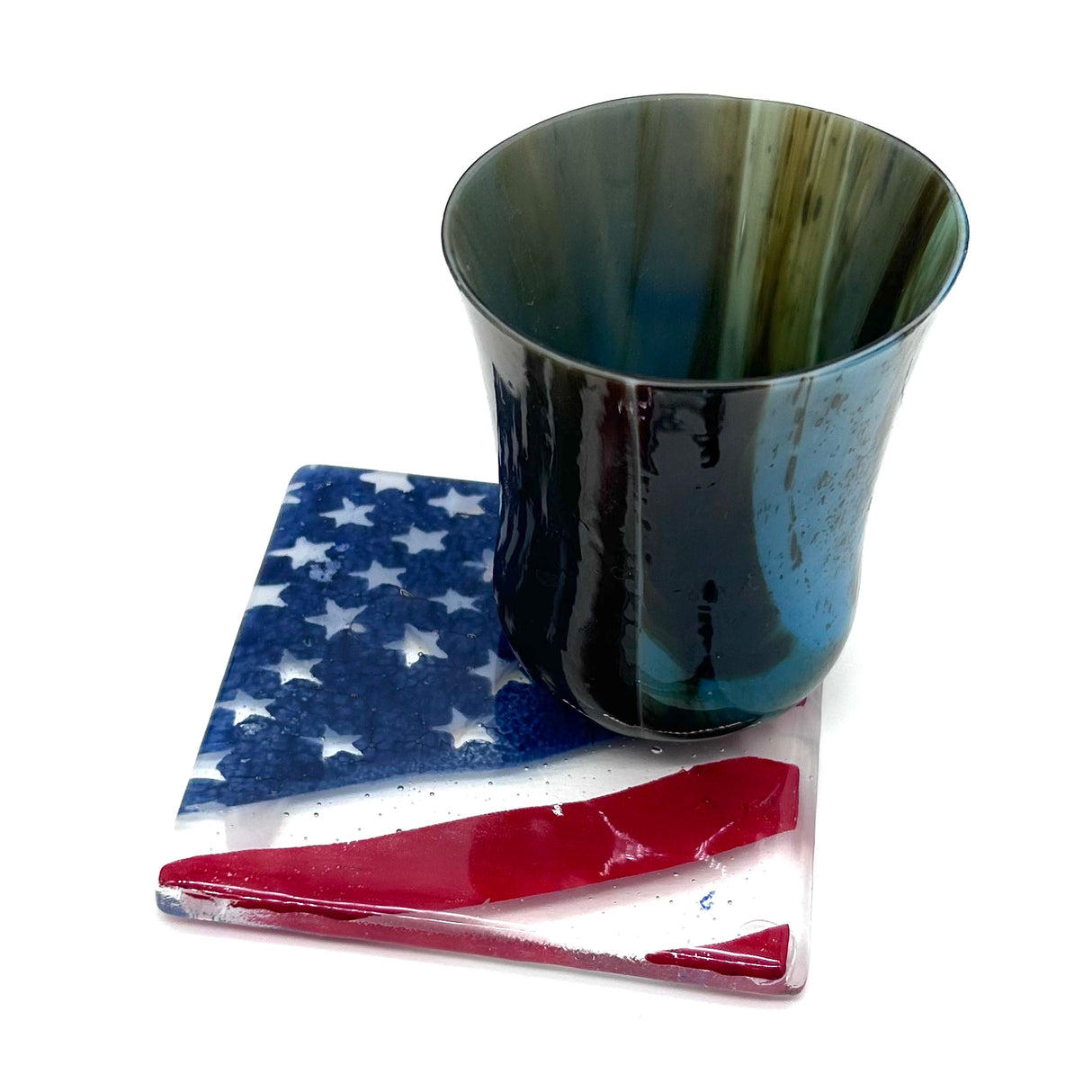 USA American Flag Fused Glass 4" Single Coaster