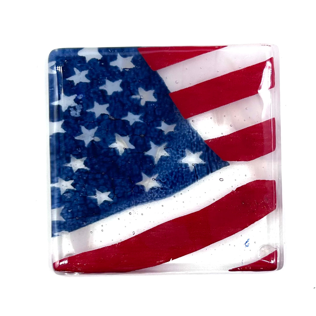 USA American Flag Fused Glass 4" Single Coaster