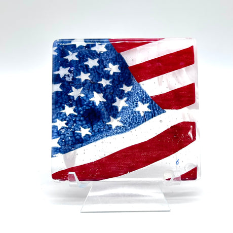 USA American Flag Fused Glass 4" Single Coaster