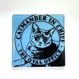 Catmander in Chief 4" Handmade Fused Glass Bar Coaster