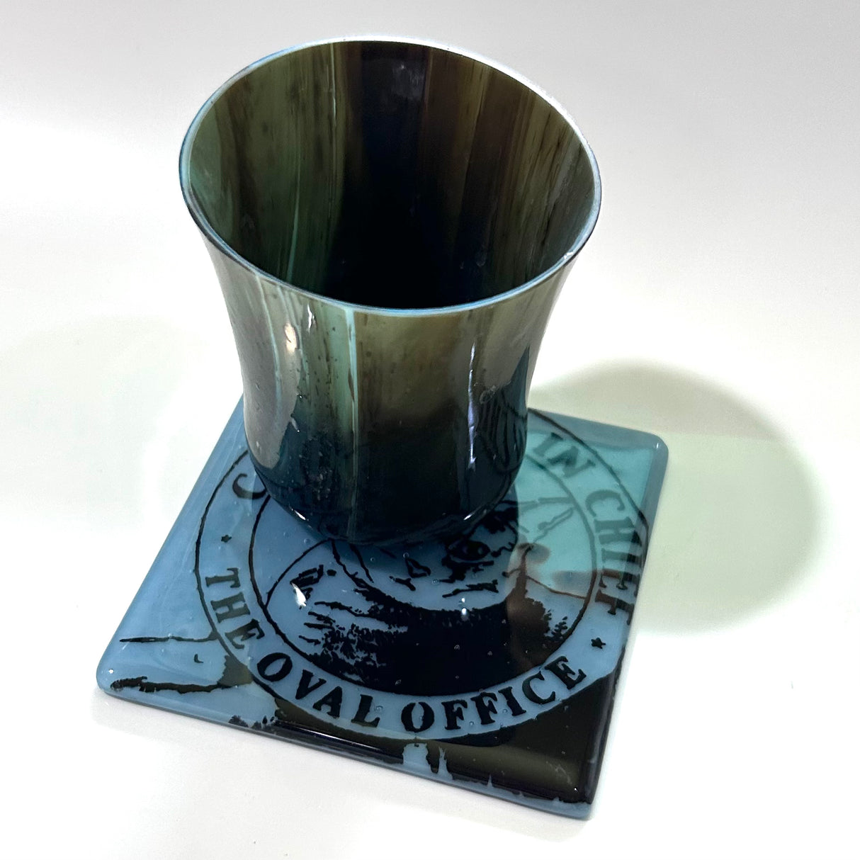 Catmander in Chief 4" Handmade Fused Glass Bar Coaster