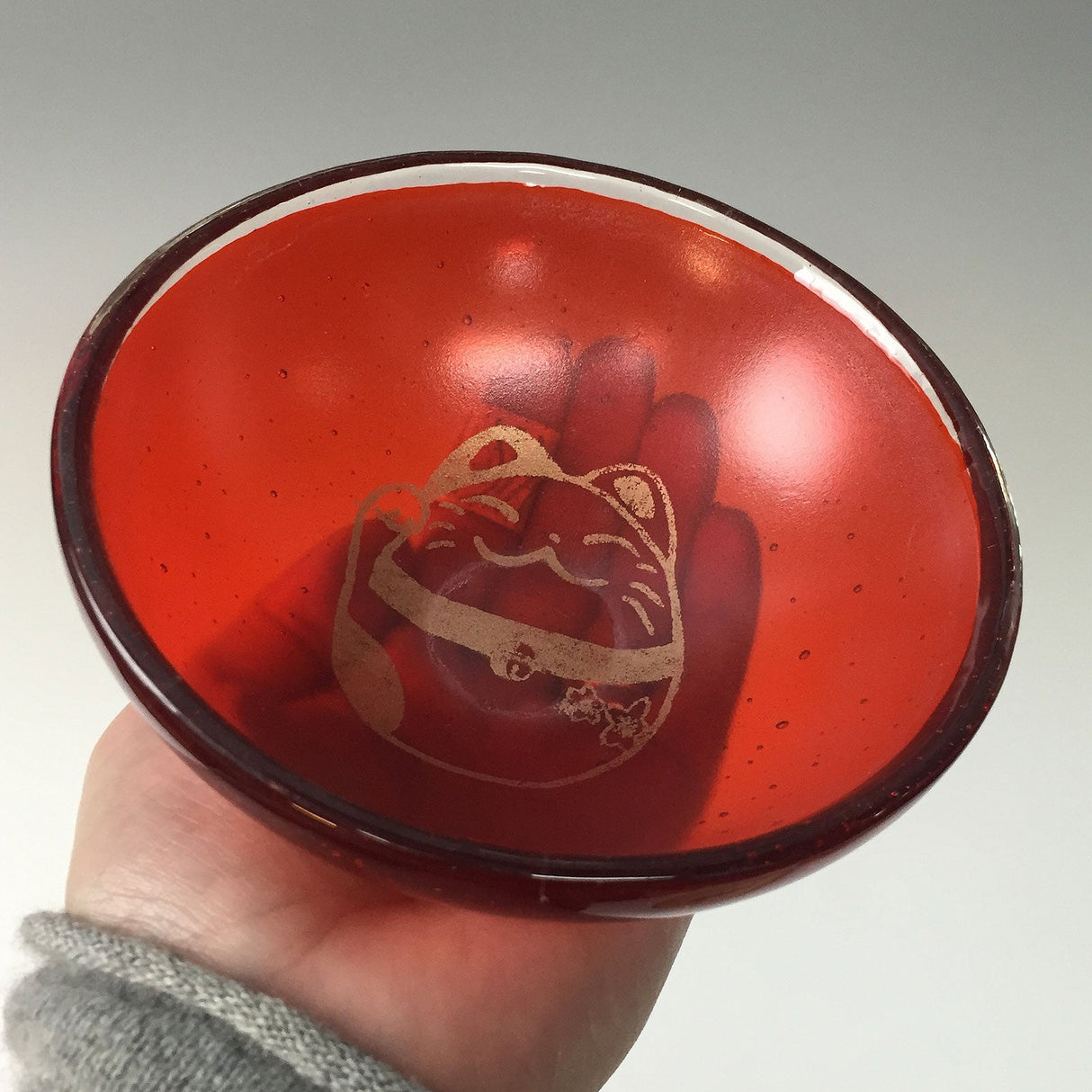 Maneki Neko "Lucky Cat" Fused Glass 5" Small Bowl