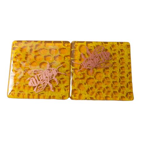 Honeybee Fused Glass 4" Coaster 2-pack