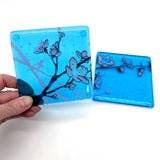 Cherry Blossom Fused Glass 4" Coaster 2-pack
