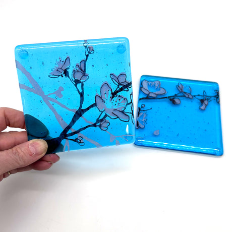 Cherry Blossom Fused Glass 4" Coaster 2-pack