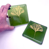Gingko Leaves Fused Glass 4" Coaster 2-pack