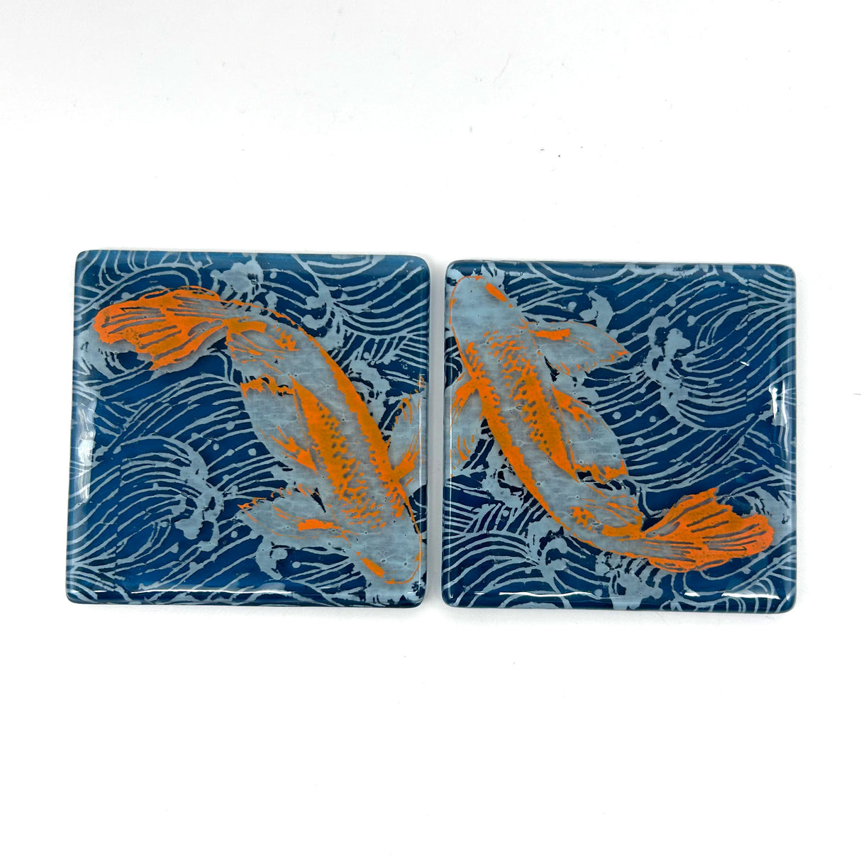 Koi Fused Glass 4" Coaster 2-pack