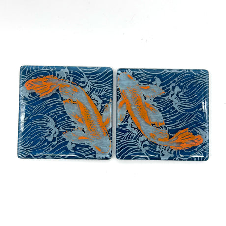 Koi Fused Glass 4" Coaster 2-pack