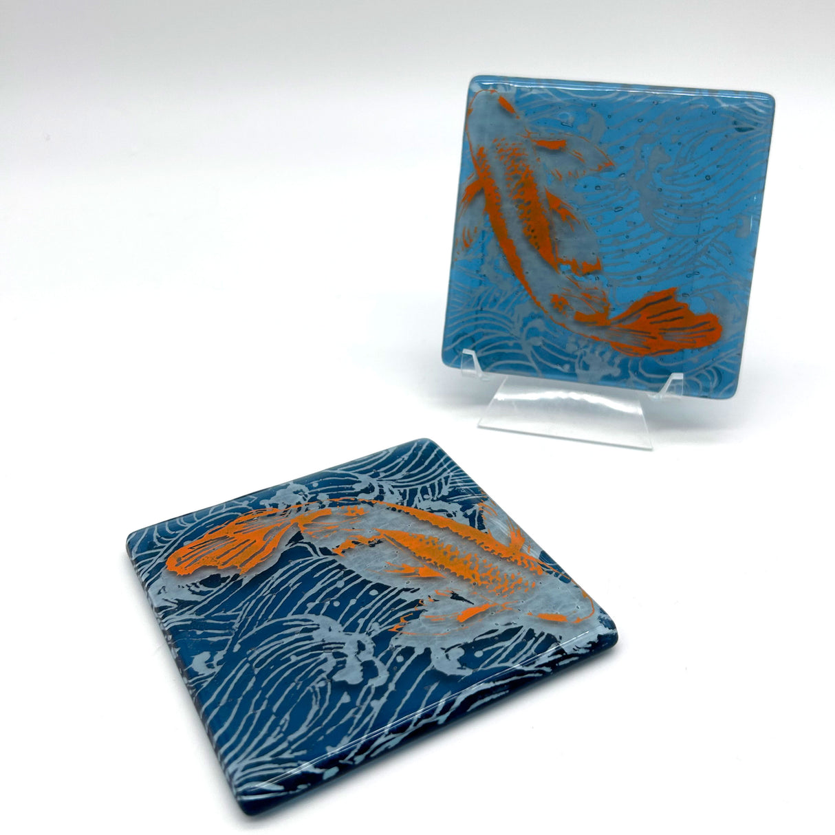 Koi Fused Glass 4" Coaster 2-pack