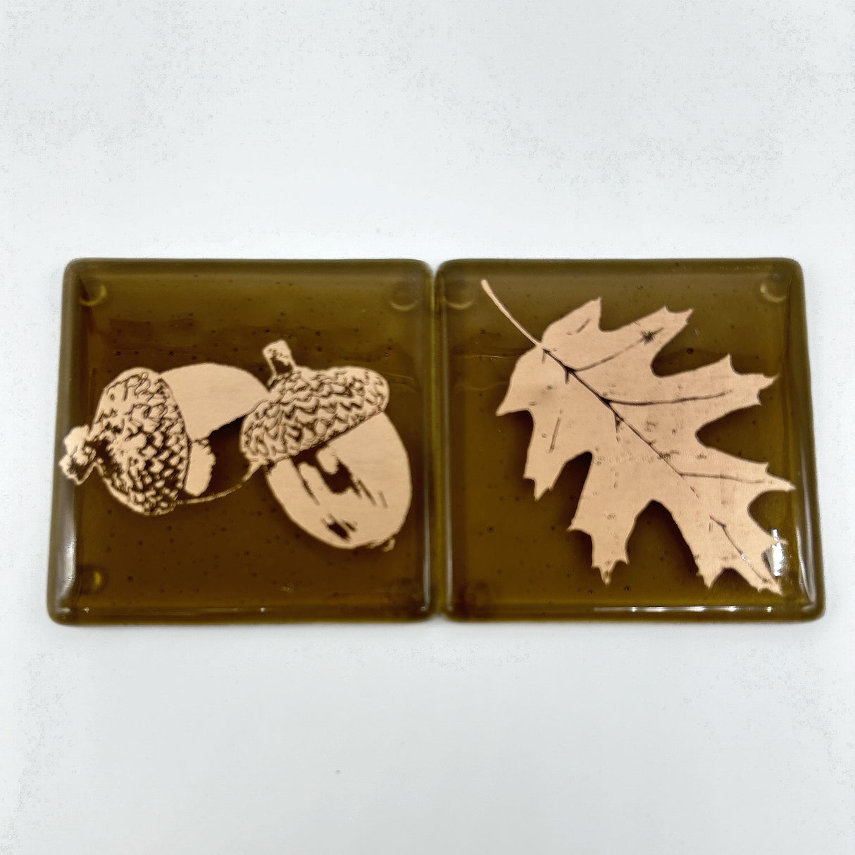 Oak Leaves Fused Glass 4" Coaster 2-pack