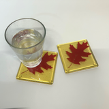 Oak Leaves Fused Glass 4" Coaster 2-pack RED