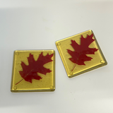 Oak Leaves Fused Glass 4" Coaster 2-pack RED