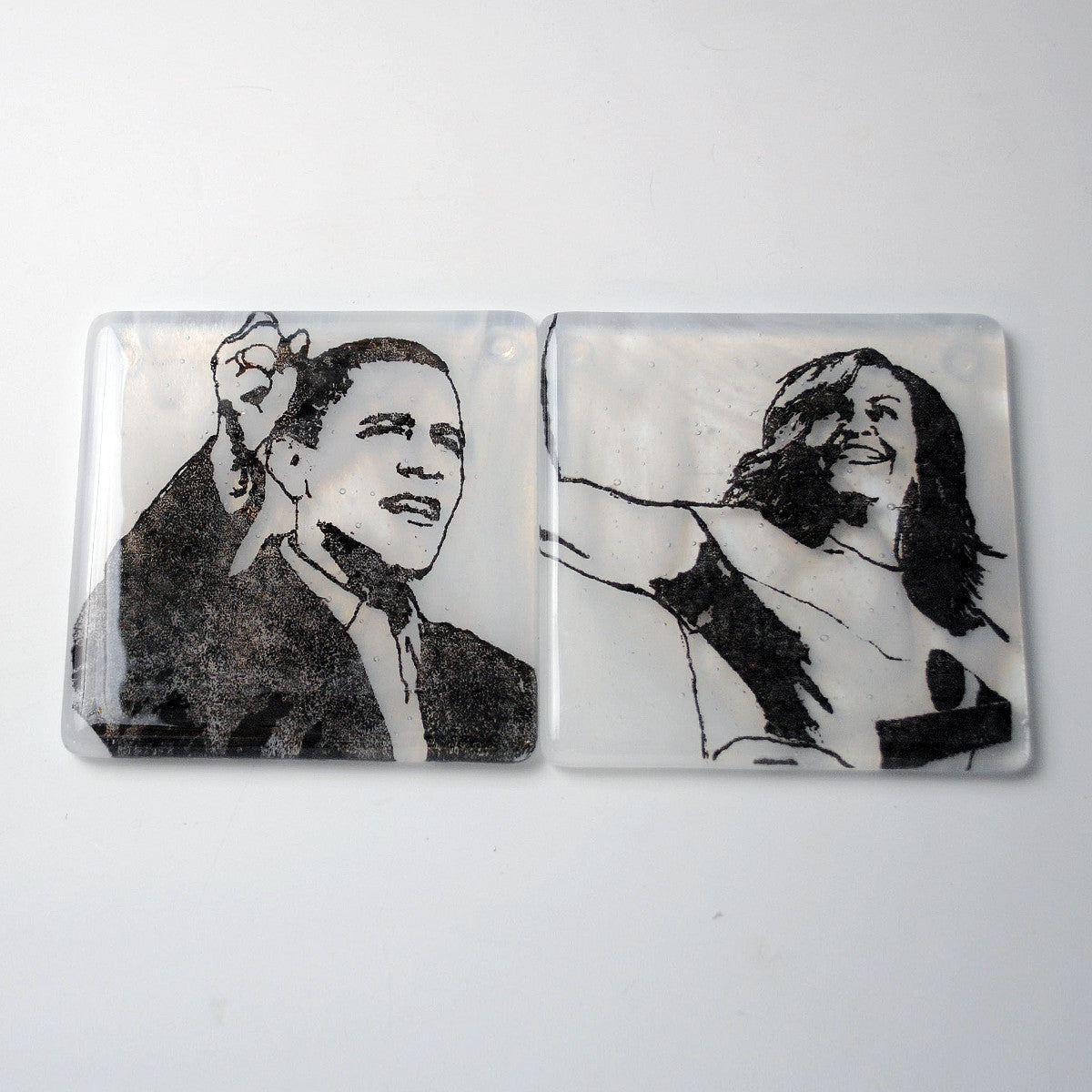 Obamas  Fused Glass 4" Coaster 2-pack