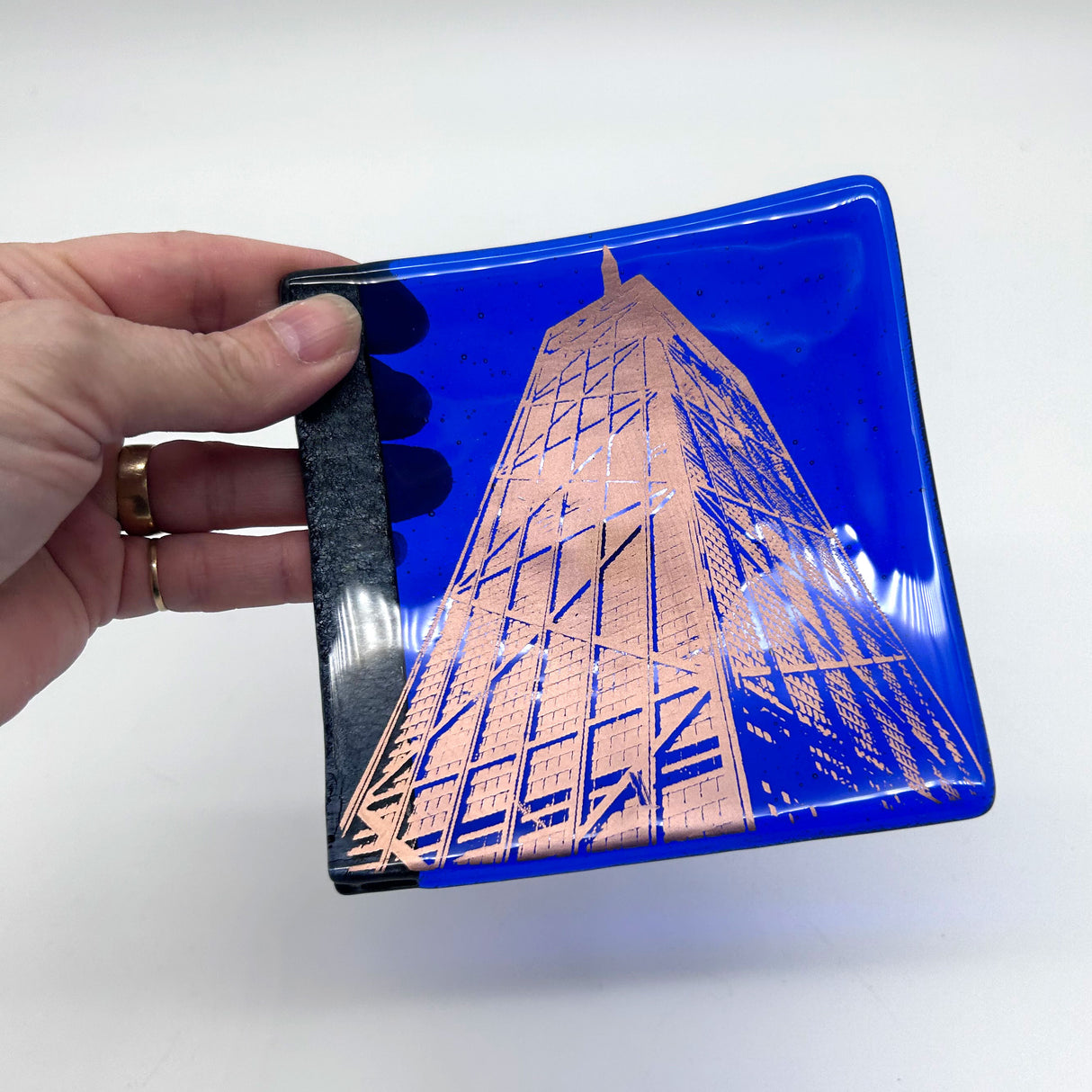 Chicago Hancock Building 4.5" Fused Glass Catch-all Dish