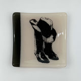 Cowboy Hat & Boots 4.5" Handmade Fused Glass Catch-all Dish