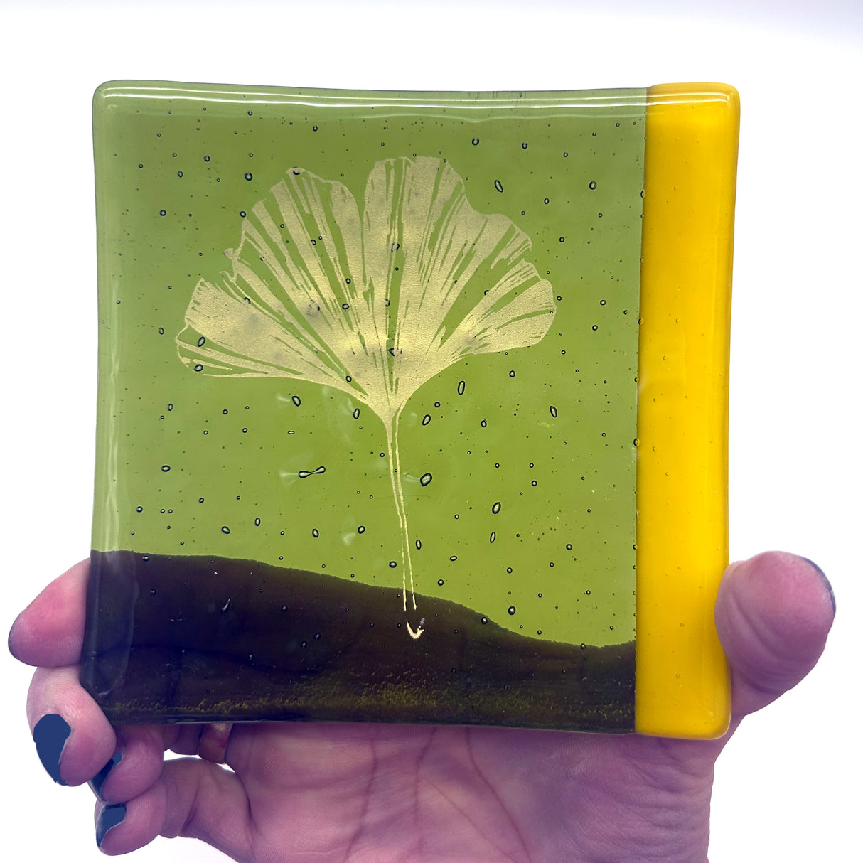 Gingko Leaves 4.5" Handmade Fused Glass Catch-all Dish