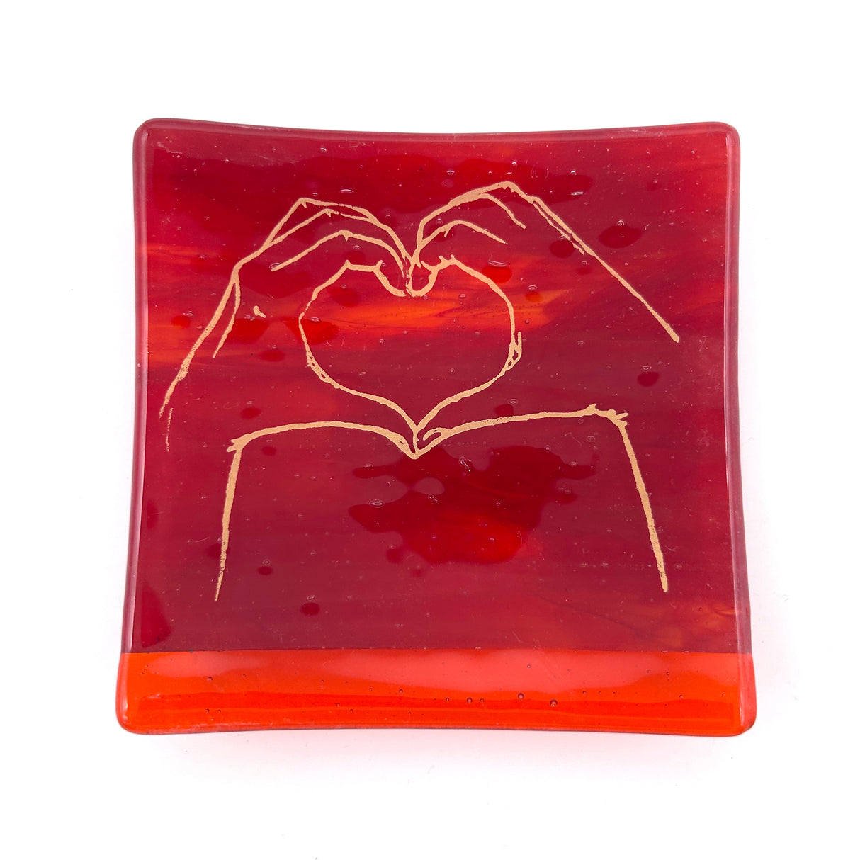 Heart Hands 4.5" Handmade Fused Glass Catch-all Dish