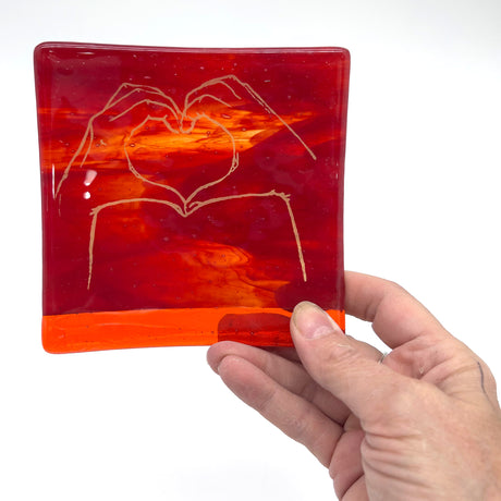 Heart Hands 4.5" Handmade Fused Glass Catch-all Dish