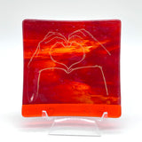 Heart Hands 4.5" Handmade Fused Glass Catch-all Dish
