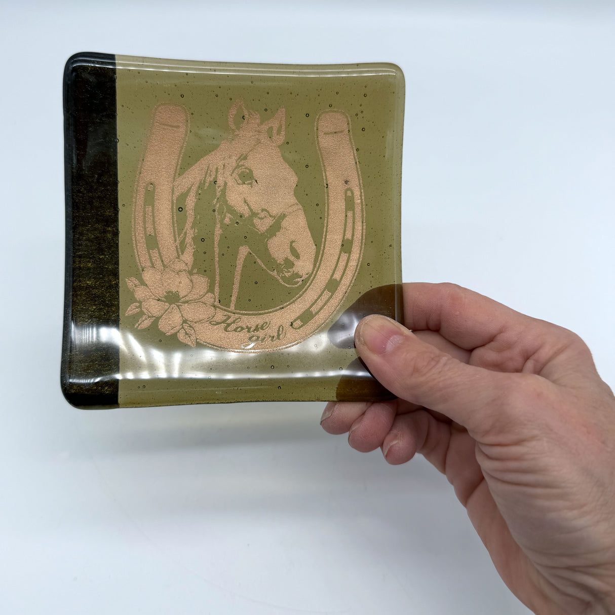 Horse Girl Handmade 4.5" Handmade Fused Glass Catch-all Dish