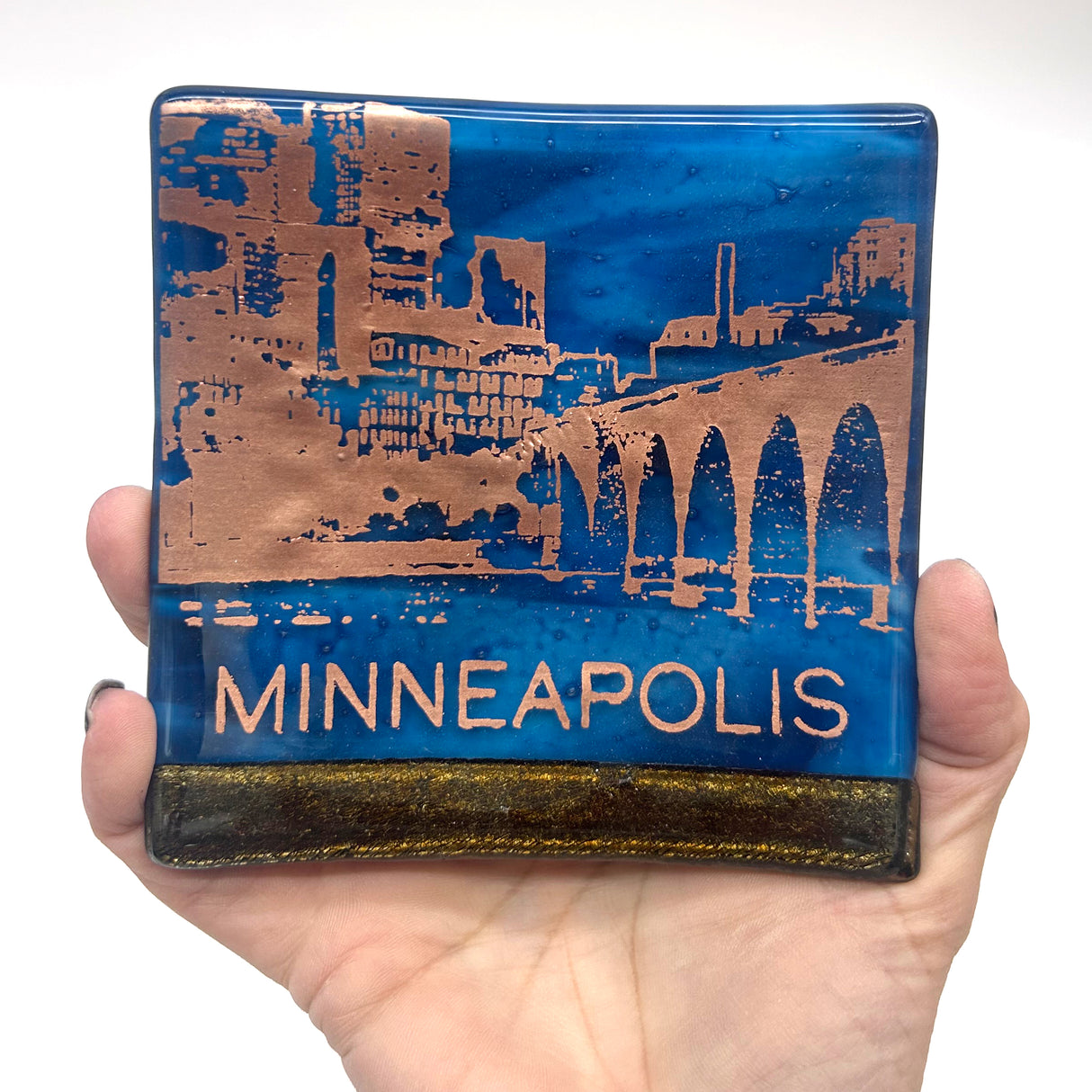 Minneapolis Sunset Skyline 4.5" Fused Glass Catch-all Dish